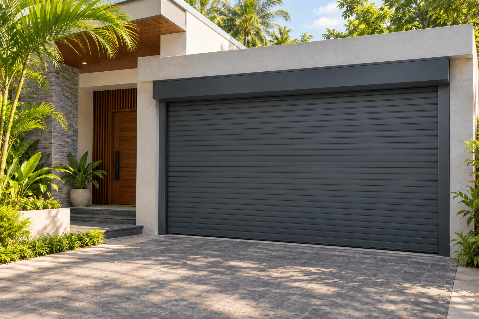 Roller door fitted to a residential garage